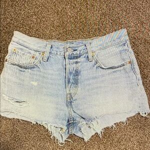 Light Blue Distressed Women's Athletic Denim Shorts